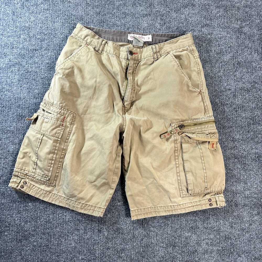 Soul Surfing Shorts Mens 31 Beige Cargo Canvas Pockets Embroidered Casual Summer